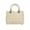 Medium Lady Dior Calfskin Leather Studded Shoulder Bag - White