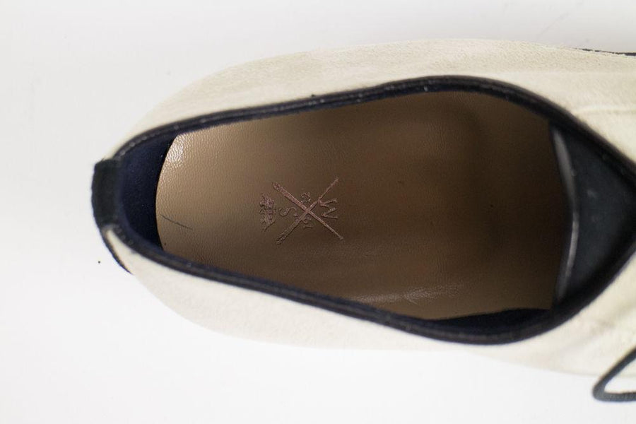 Suede Leather Bi-Color Oxfords - Cream / Black