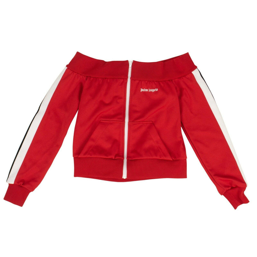 Off-The-Shoulder Zip-Up Track Jacket - Red