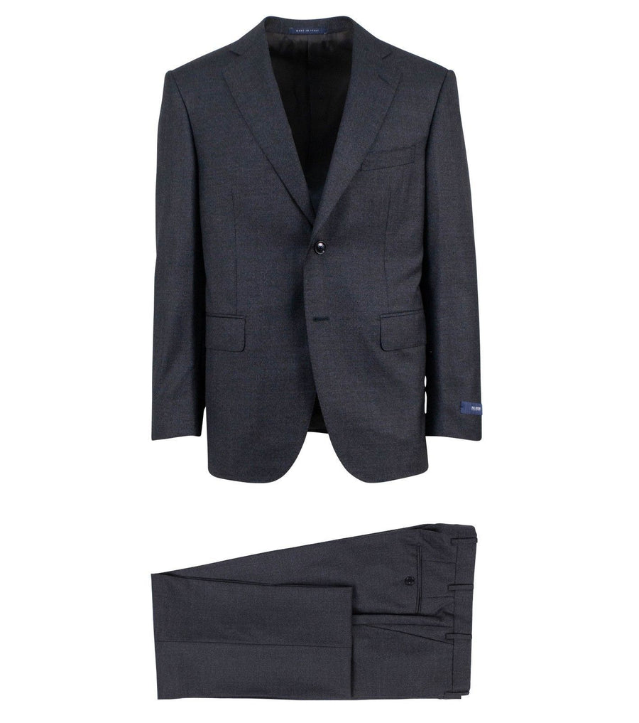 Micro Houndstooth Wool Two Button Suit - Charcoal Gray