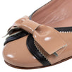 Leather Two Tone Bow Flats - Beige / Black