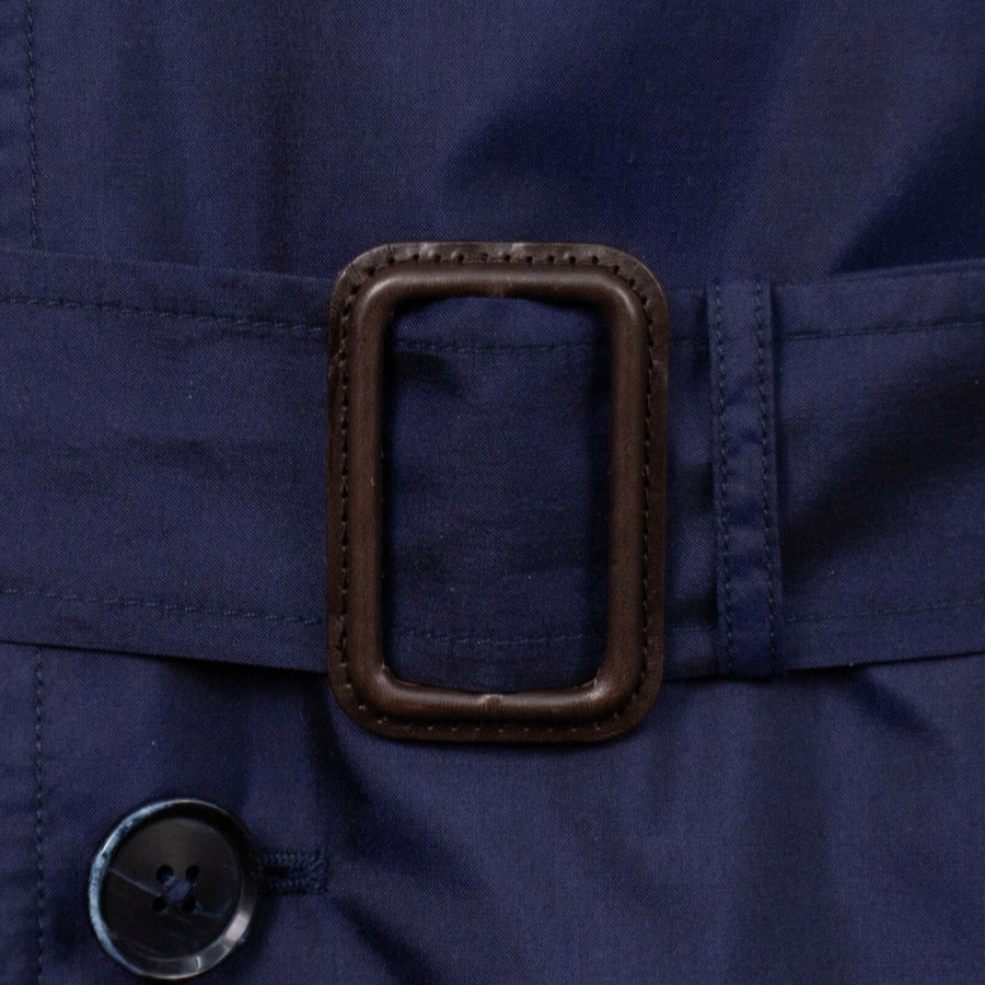 Silk Double Breasted Trench Coat - Navy Blue