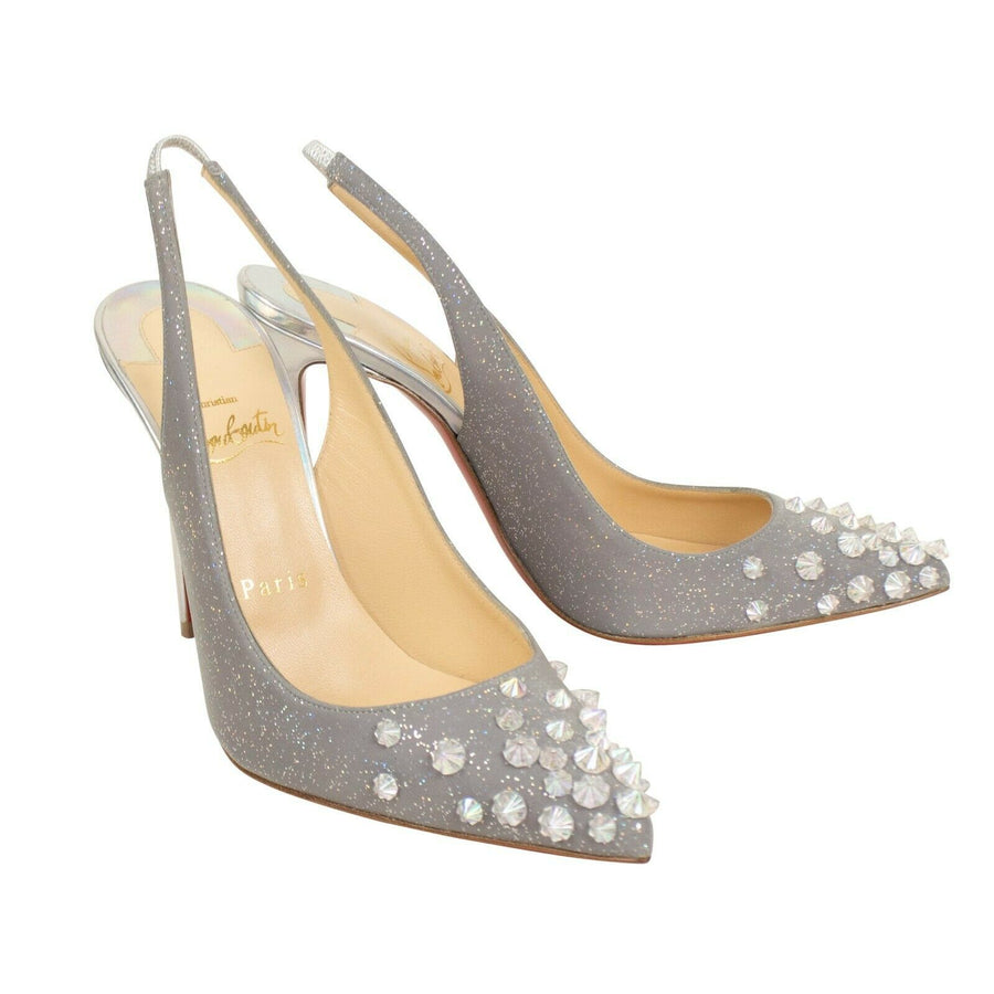 Drama Glitter Studded Slingback Pumps - Silver