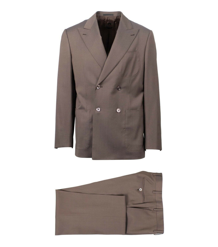 Drop 7 Wool Double Breasted Slim/Trim Fit Suit - Light Brown