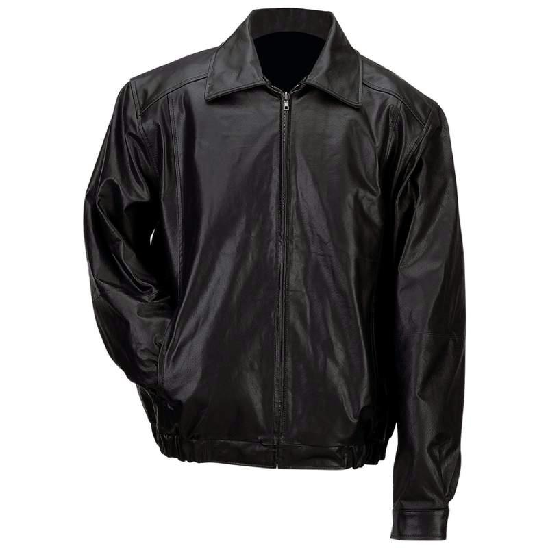 Gianni Collani Mens Solid Genuine Leather Bomber-Style Jacket