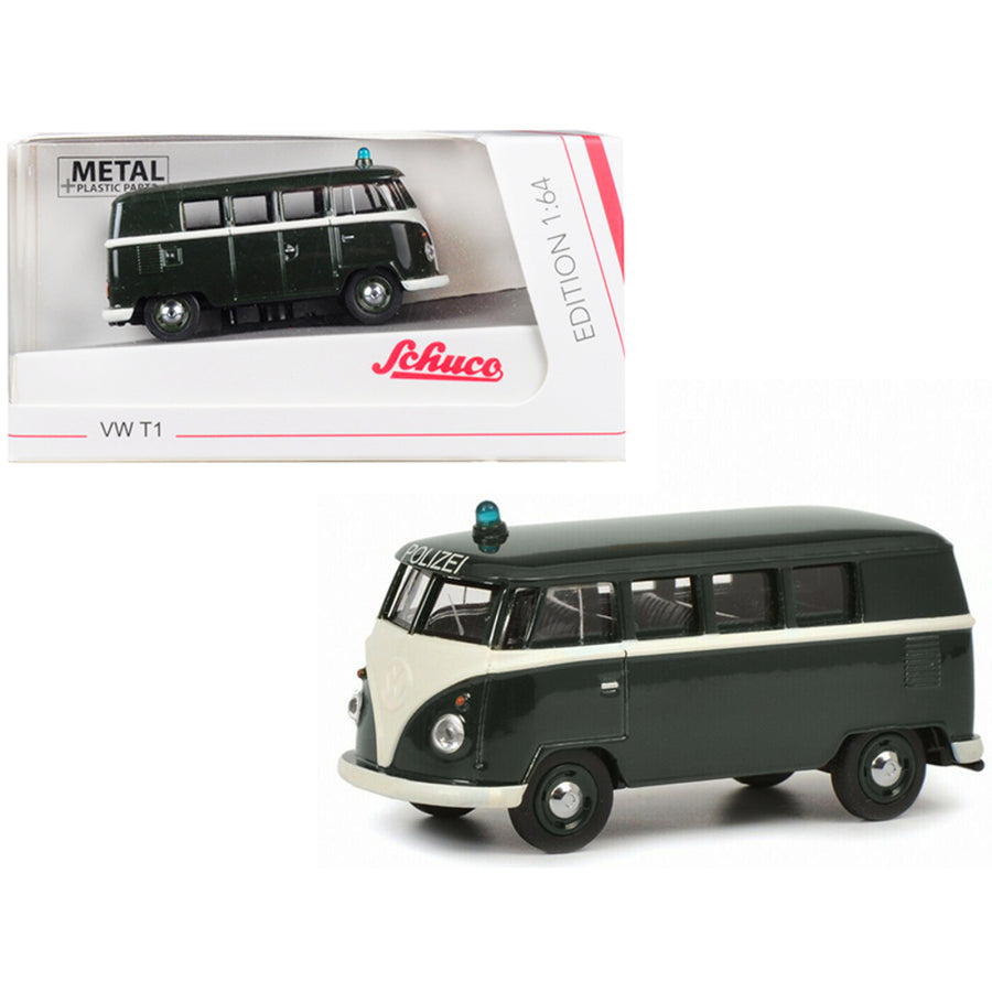 Volkswagen T1 Police Bus Polizei Dark Green 1/64 Diecast Model By Schuco 452015400