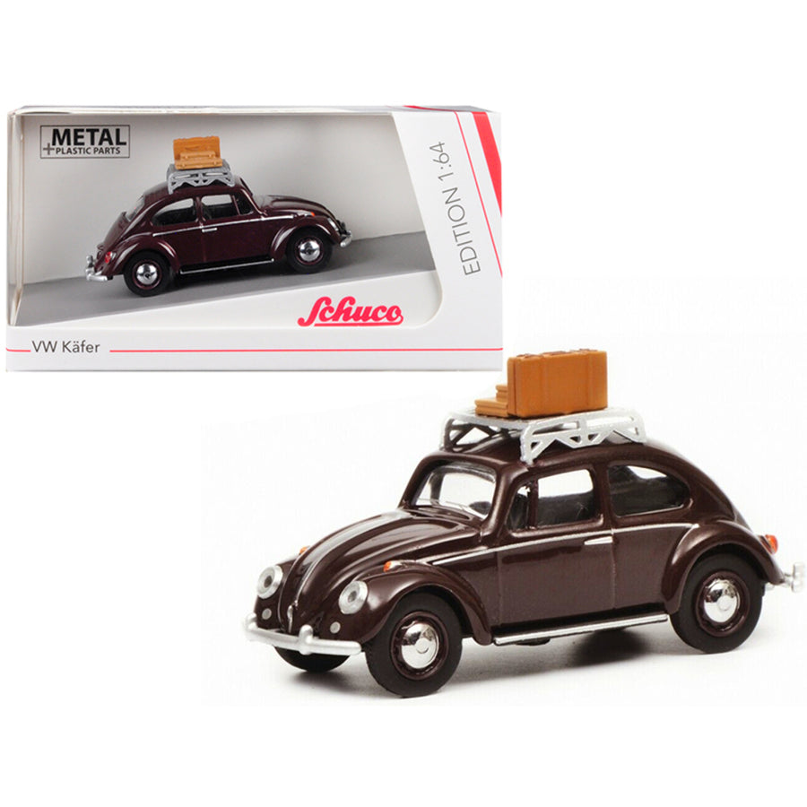 Volkswagen Beetle Kafer With Roof Rack And Luggage Dark Red 1/64 Diecast Model Car By Schuco 452017000