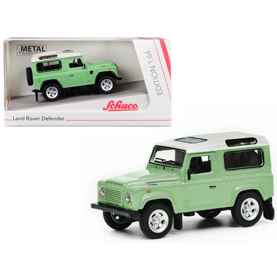 Land Rover Defender Green With White Top 1/64 Diecast Model Car By Schuco 452018100