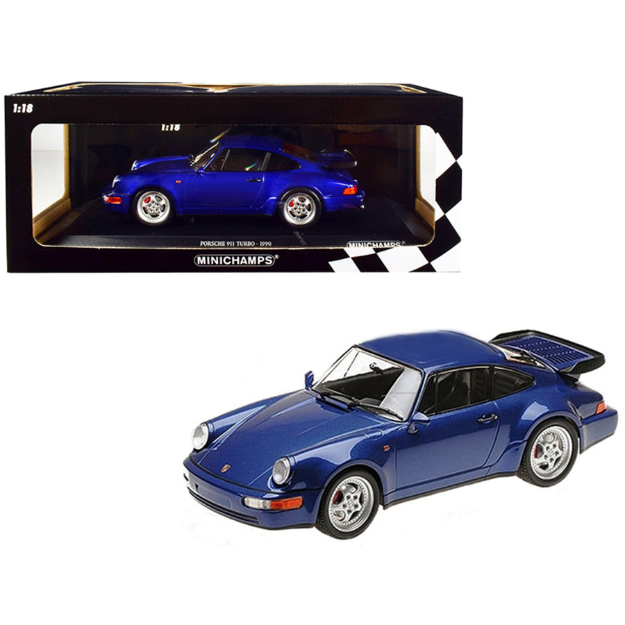 1990 Porsche 911 Turbo Metallic Blue Limited Edition To 500 Pieces Worldwide 1/18 Diecast Model Car By Minichamps 155069101
