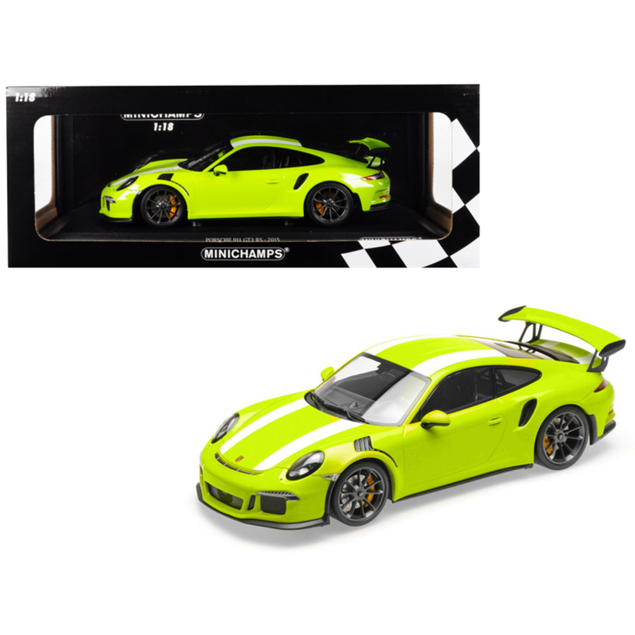 2015 Porsche 911 Gt3 Rs Light Green With White Stripes Limited Edition To 222 Pieces Worldwide 1/18 Diecast Model Car By Minichamps 155066224
