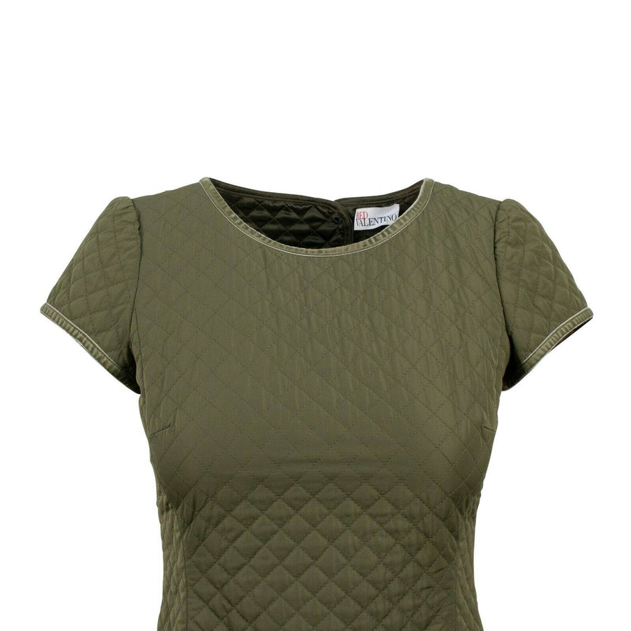 Quilted Ruffle Bottom Lace Detail Dress - Green