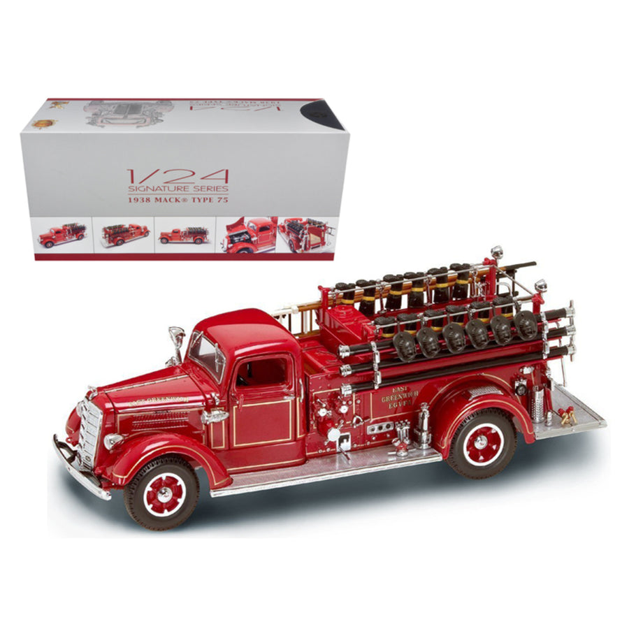 1938 Mack Type 75 Fire Engine Red With Accessories 1/24 Diecast Model Truck By Road Signature 20158r