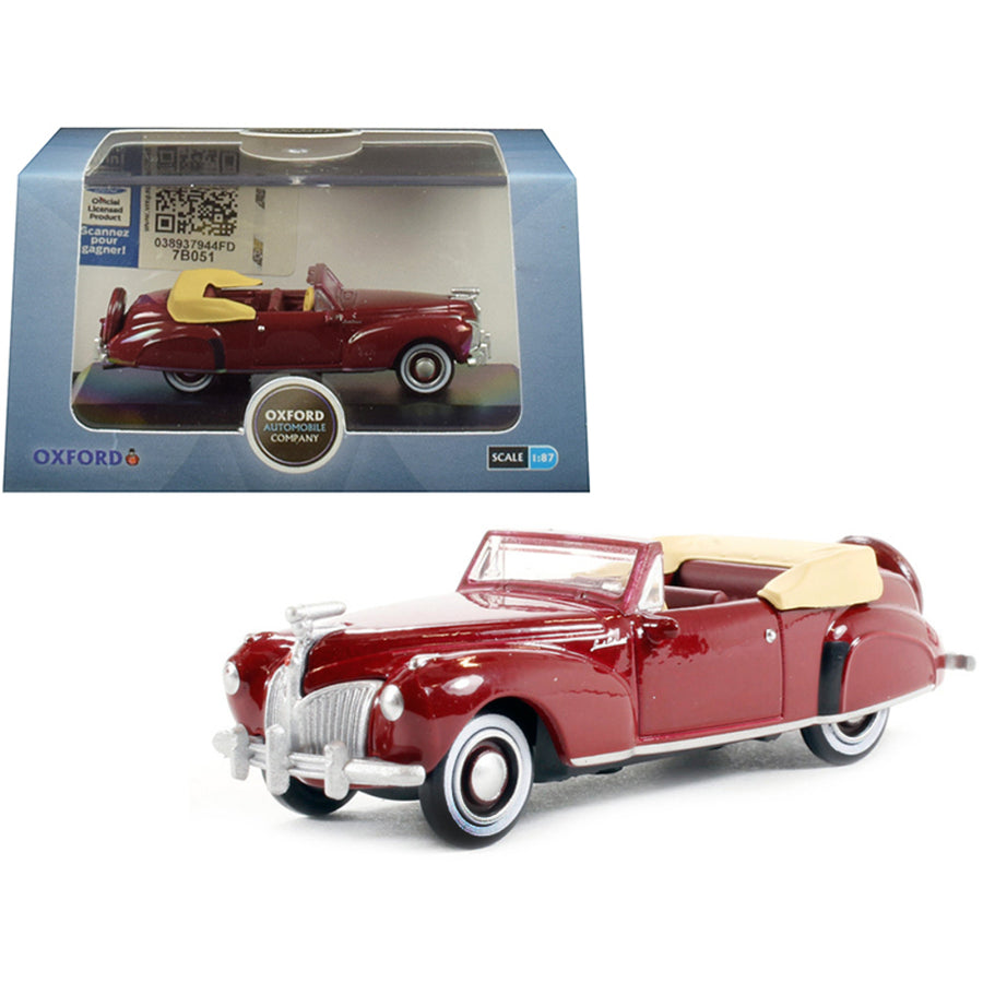 1941 Lincoln Continental Convertible Maroon 1/87 (ho) Scale Diecast Model Car By Oxford Diecast 87lc41001