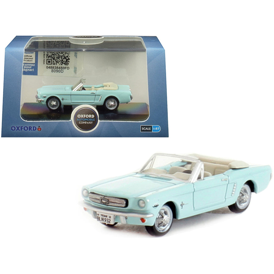1965 Ford Mustang Convertible Tropical Turquoise 1/87 (ho) Scale Diecast Model Car By Oxford Diecast 87mu65002