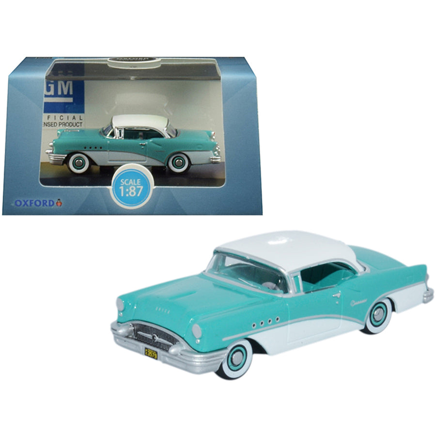 1955 Buick Century Turquoise And Polo White 1/87 (ho) Scale Diecast Model Car By Oxford Diecast 87bc55001