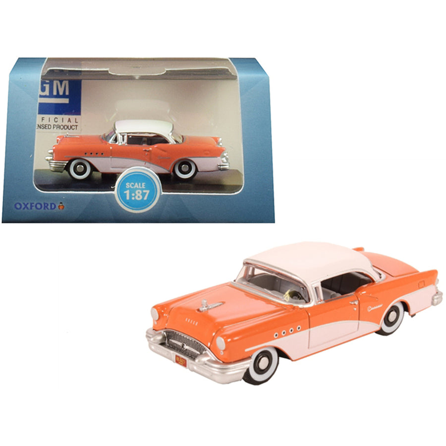 1955 Buick Century Coral And Polo White 1/87 (ho) Scale Diecast Model Car By Oxford Diecast 87bc55002