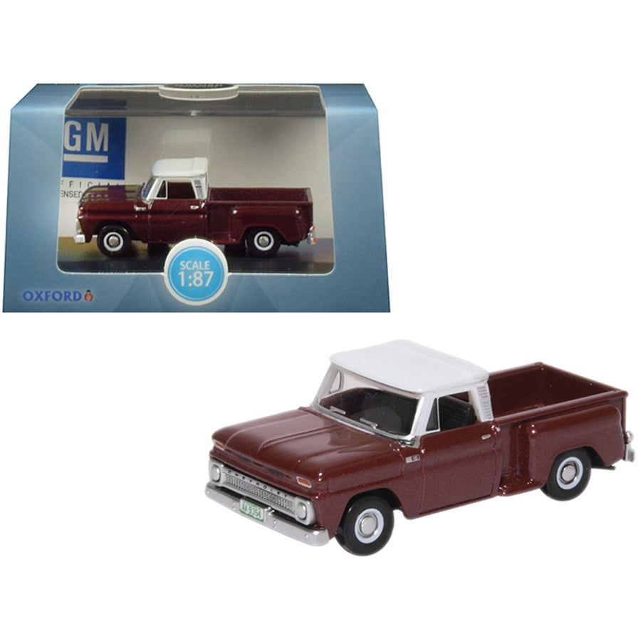 1965 Chevrolet C10 Stepside Pickup Truck Metallic Maroon With White Top 1/87 (ho) Scale Diecast Model Car By Oxford Diecast 87cp65003