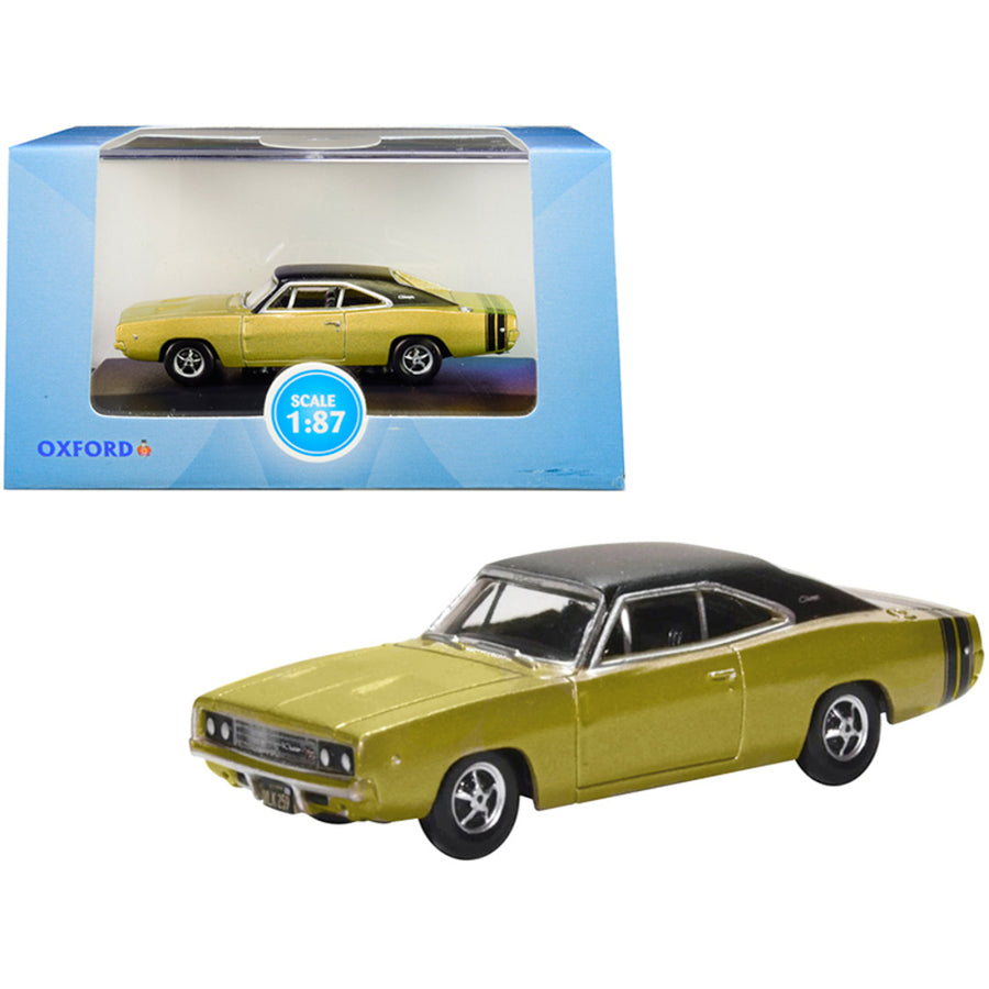 1968 Dodge Charger Gold With Black Top And Black Stripes 1/87 (ho) Scale Diecast Model Car By Oxford Diecast 87dc68002