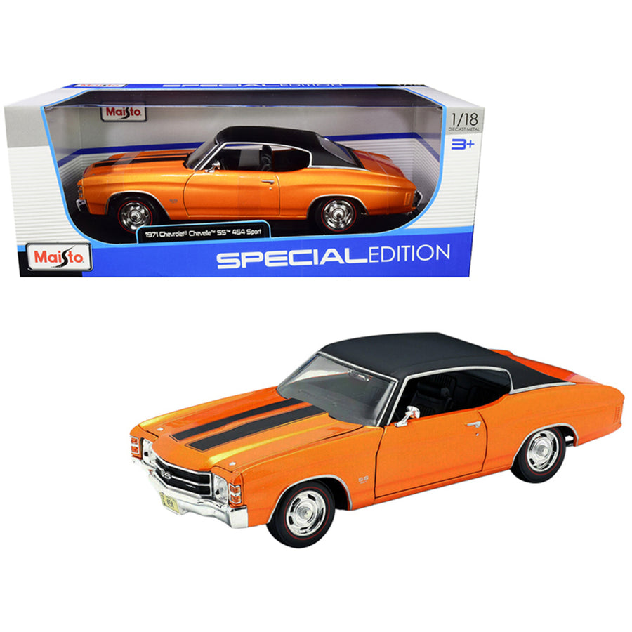 1971 Chevrolet Chevelle Ss 454 Sport Metallic Orange With Black Top And Black Stripes 1/18 Diecast Model Car By Maisto 31890or