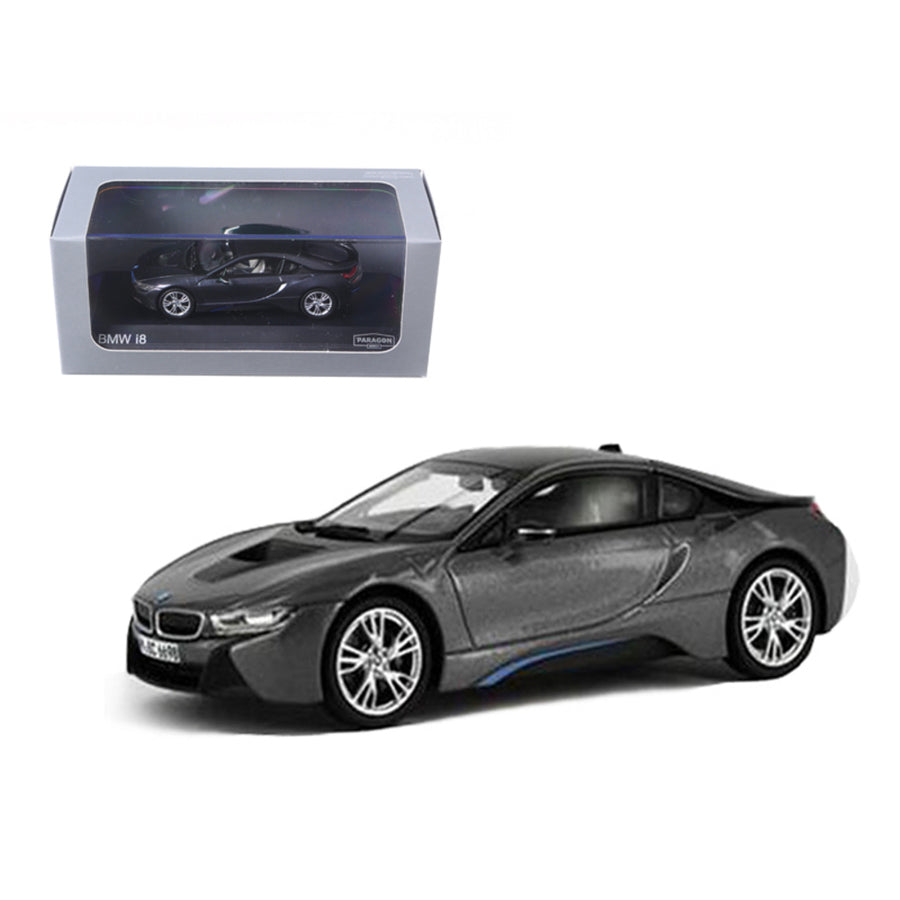 Bmw I8 Grey With Blue 1/43 Diecast Model Car By Paragon 91051gry