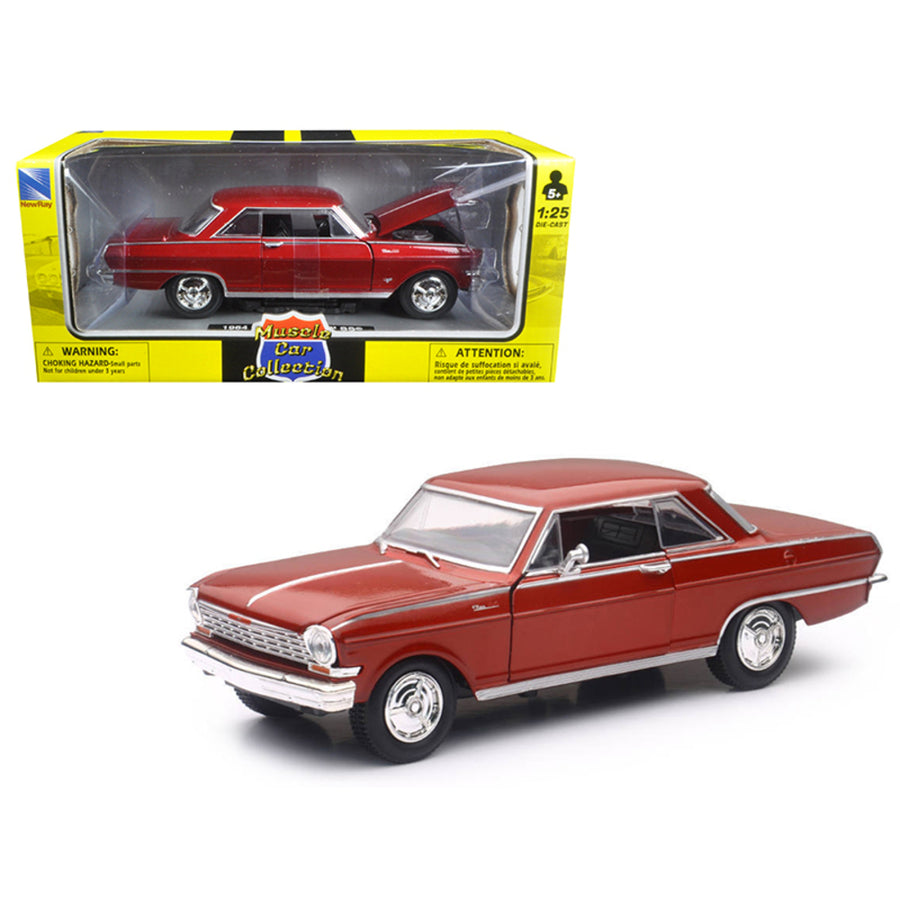 1964 Chevrolet Nova Ss Burgundy Muscle Car Collection 1/25 Diecast Model Car By New Ray 71823a