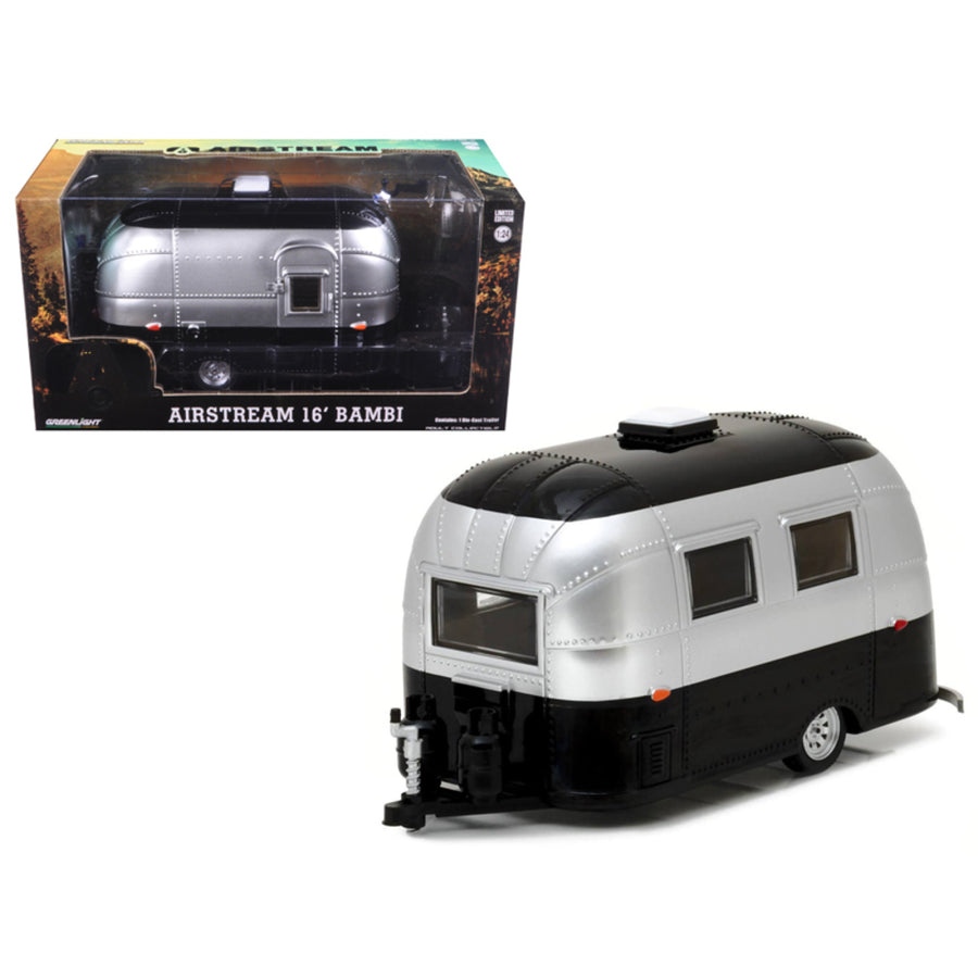 Airstream Bambi 16 Camper Trailer Black / Silver For 1/24 Scale Model Cars And Trucks 1/24 Diecast Model By Greenlight 18226