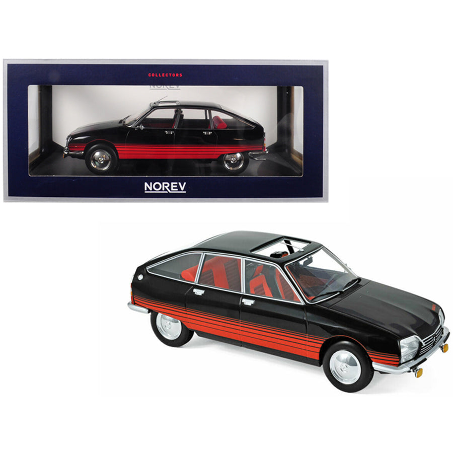 1978 Citroen Gs Basalte With Sunroof Open Black And Red Deco 1/18 Diecast Model Car By Norev 181626