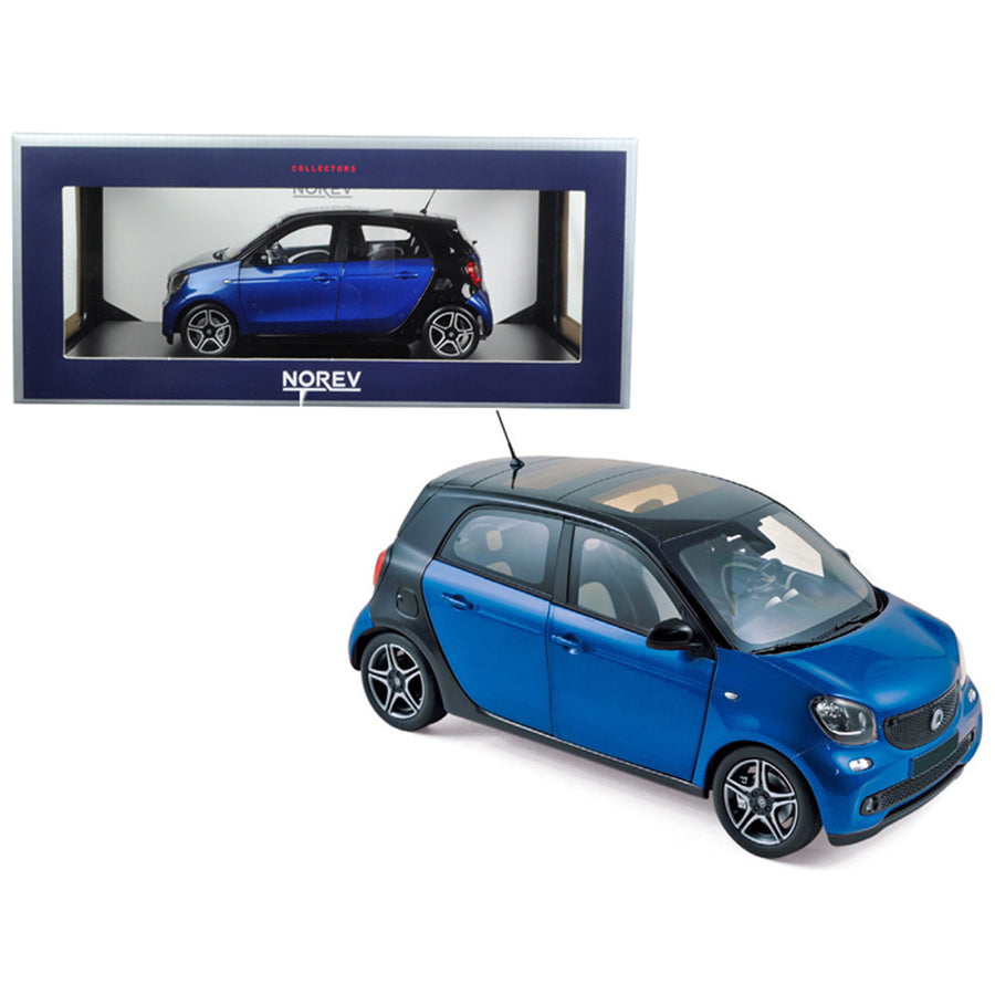 2015 Smart For Four Black And Blue 1/18 Diecast Model Car By Norev 183435