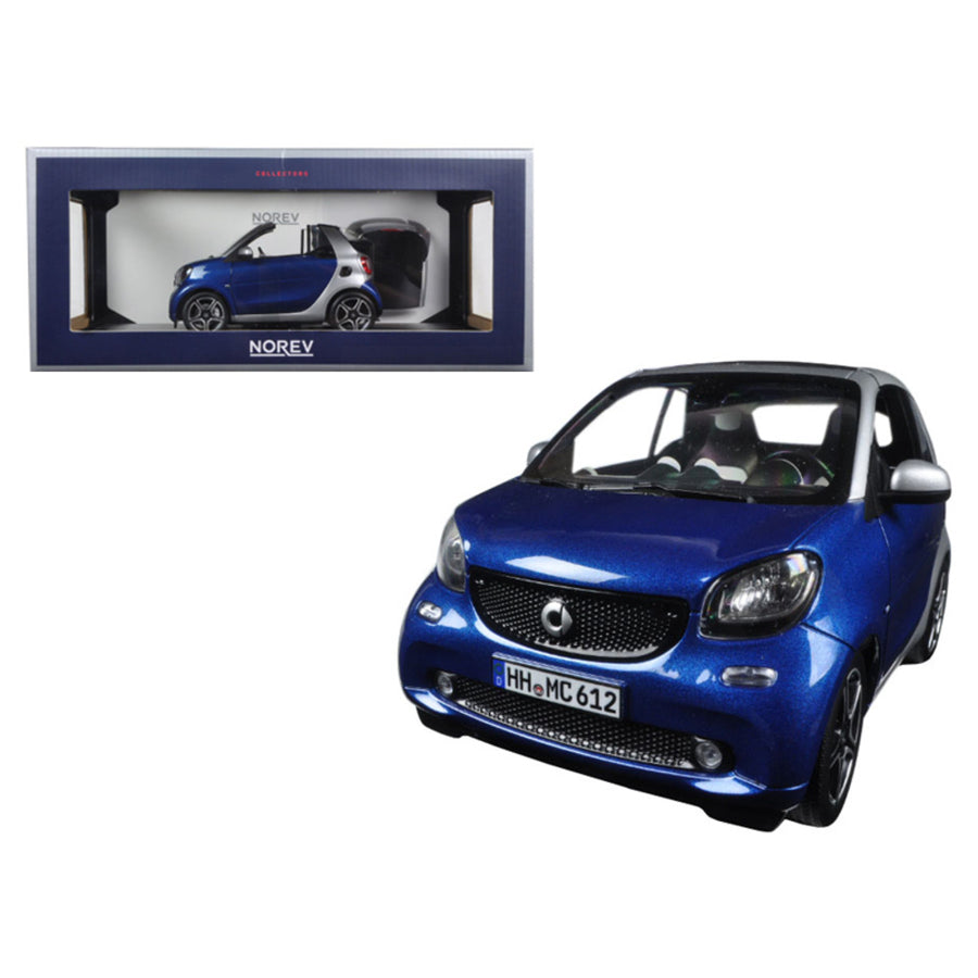 2015 Smart For Two Cabrio Blue And Silver 1/18 Diecast Model Car By Norev 183438