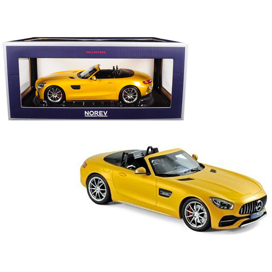 2017 Mercedes Amg Gt C Roadster Yellow Metallic 1/18 Diecast Model Car By Norev 183451