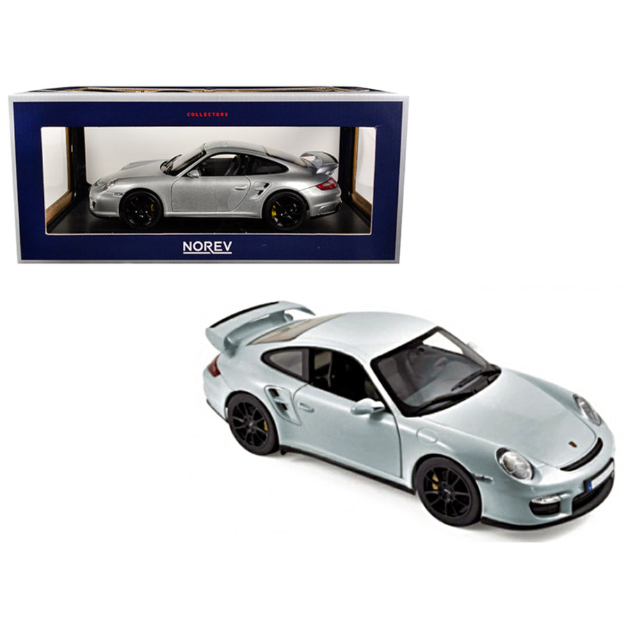 2007 Porsche 911 Gt2 Silver With Black Wheels 1/18 Diecast Model Car By Norev 187594