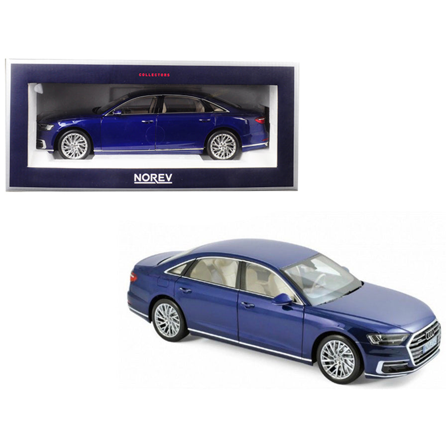 2017 Audi A8 L Blue Metallic 1/18 Diecast Model Car By Norev 188365