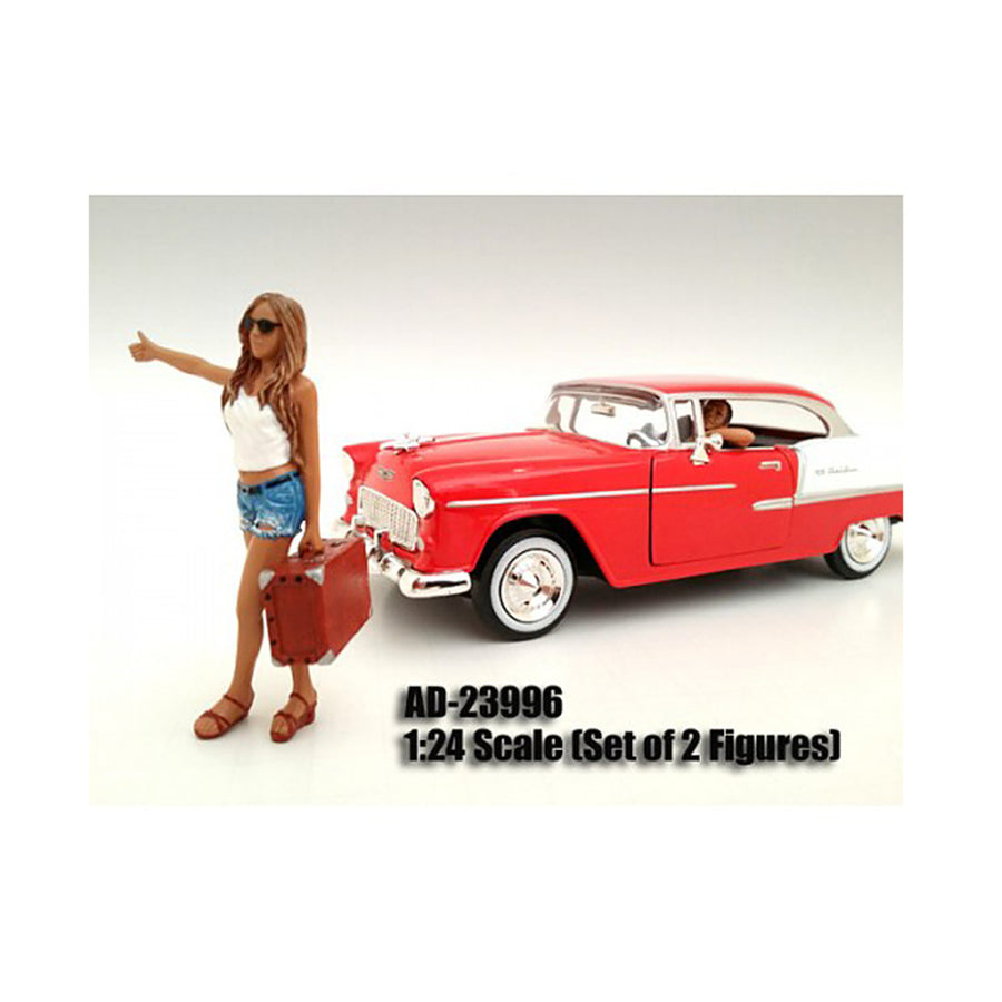 Hitchhiker 2 Piece Figure Set For 1:24 Scale Models By American Diorama 23996