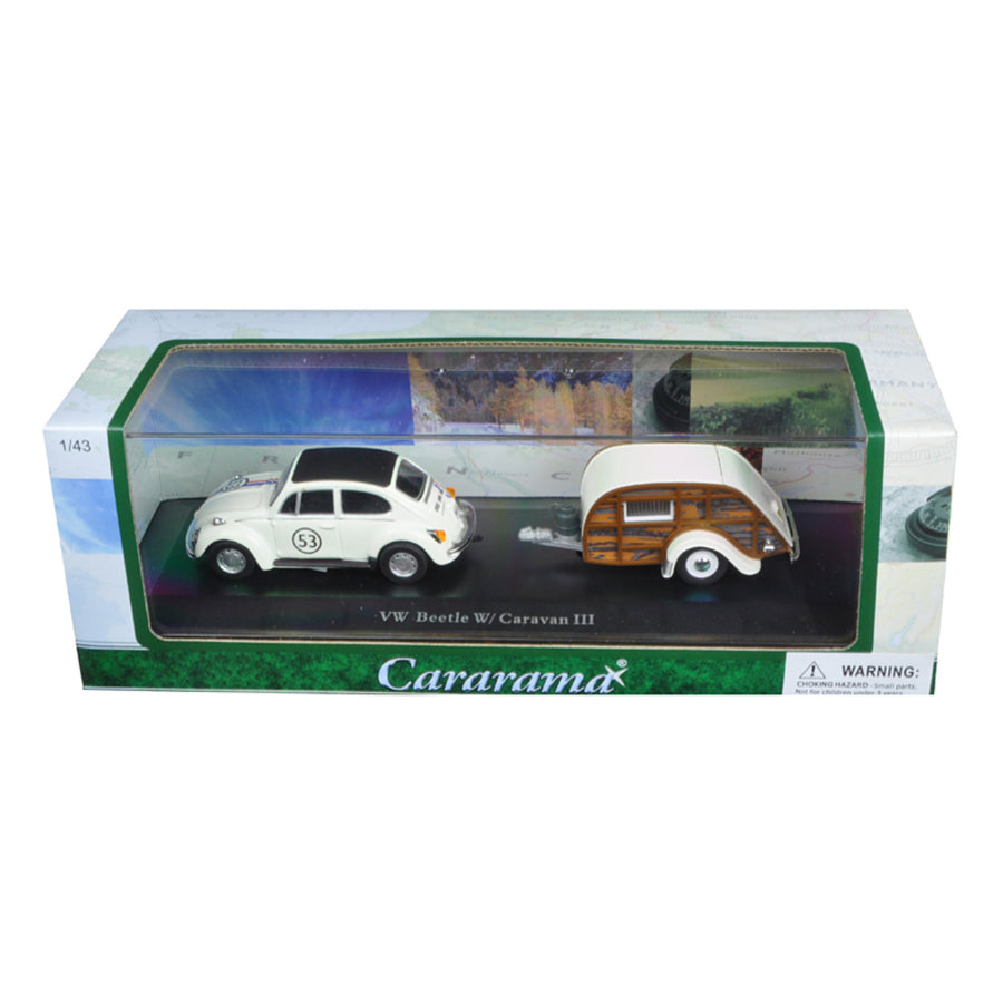 Volkswagen Beetle #53 With Caravan Iii Trailer In Display Case 1/43 Diecast Model Car By Cararama 14811
