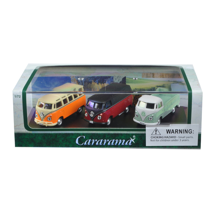 Volkswagen Bus 3 Piece Gift Set In Display Showcase 1/72 Diecast Model Cars By Cararama 71308