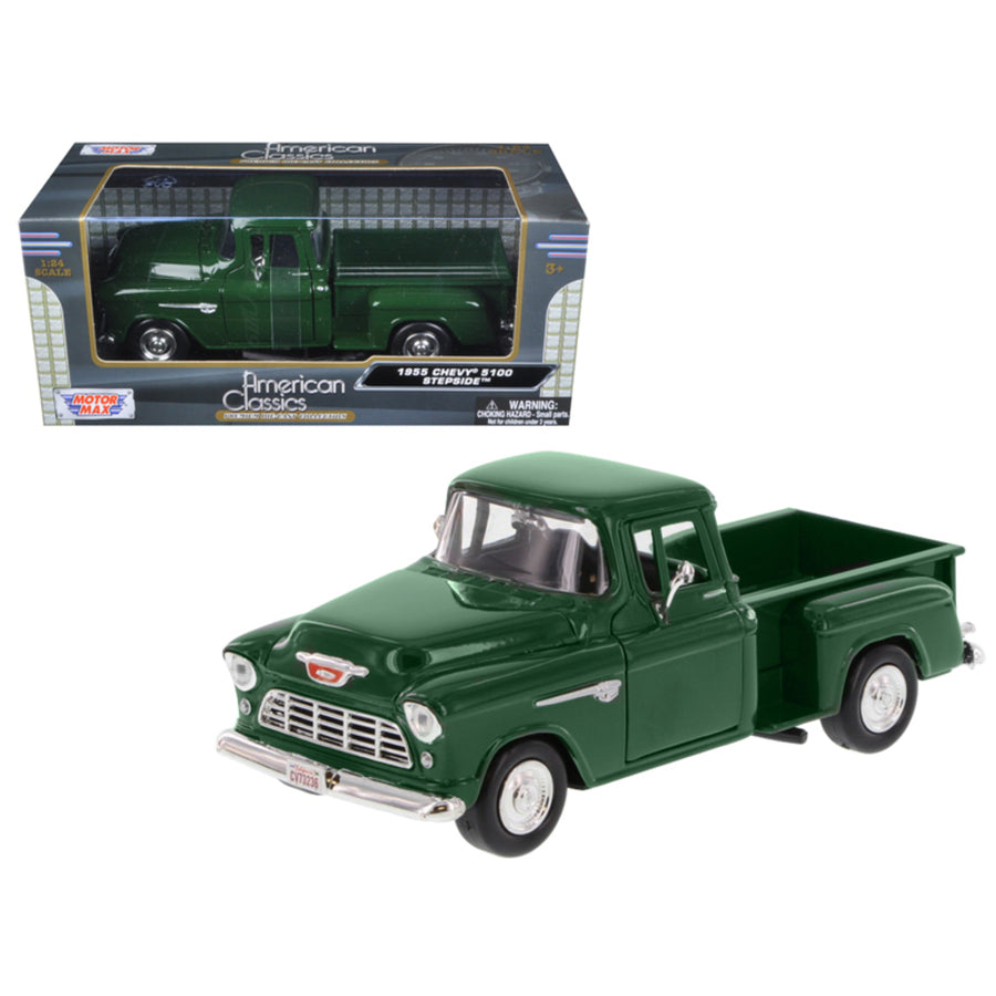 1955 Chevrolet 5100 Stepside Pickup Truck Green 1/24 Diecast Model Car By Motormax 73236grn