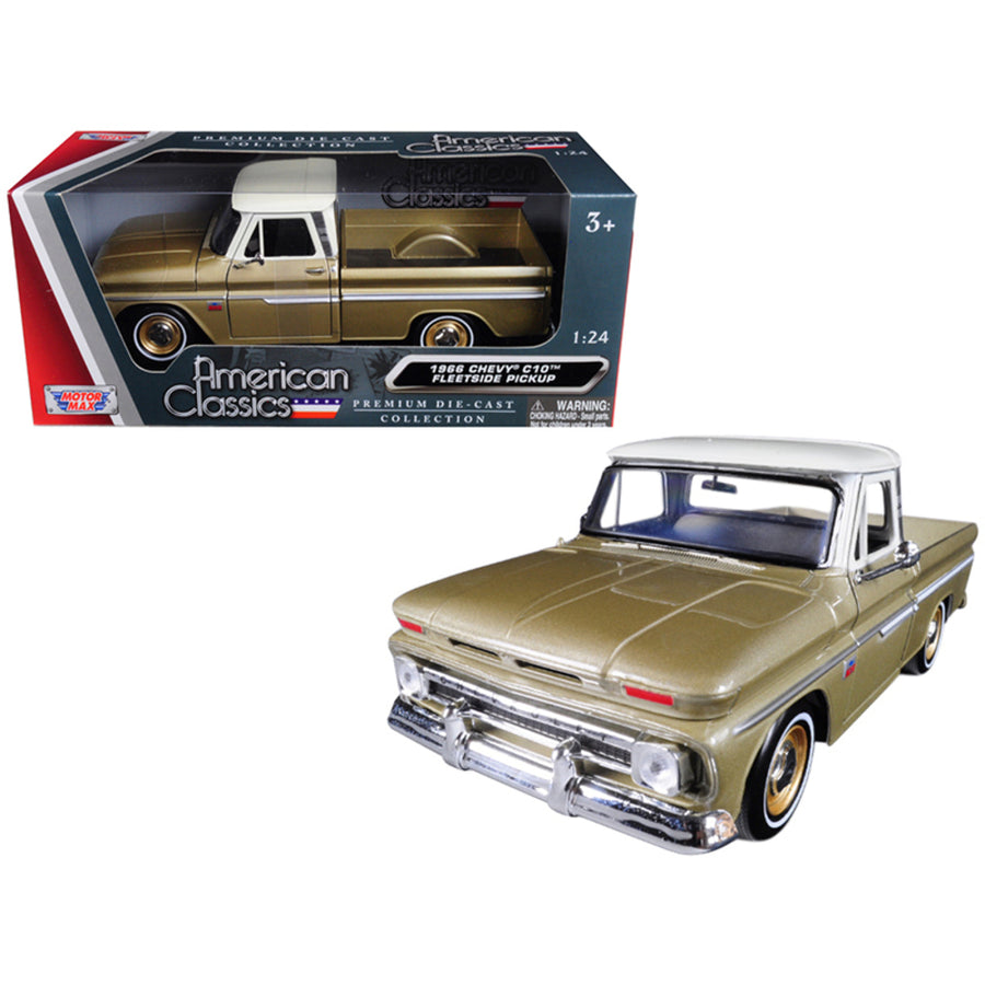 1966 Chevrolet C10 Fleetside Pickup Truck Gold 1/24 Diecast Car Model By Motormax 73355gld
