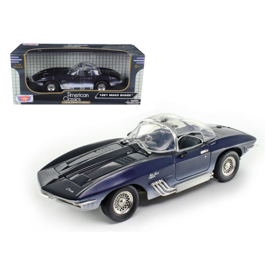 1961 Chevrolet Corvette Mako Shark Dark Blue 1/18 Diecast Model Car By Motormax 73102bl