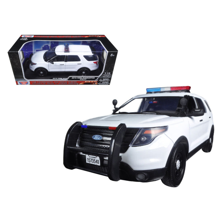 2015 Ford Pi Utility Interceptor Plain White Police Car With Light Bar 1/18 Diecast Model Car By Motormax 73541