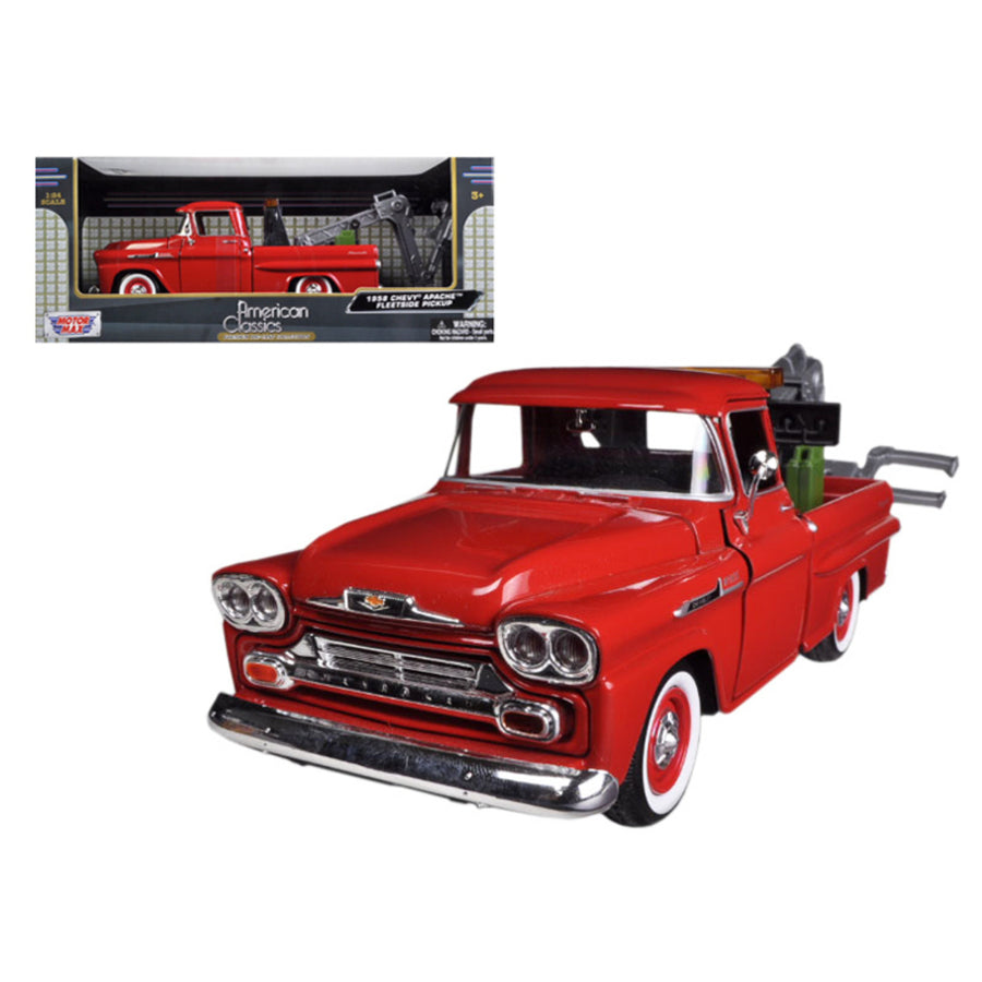 1958 Chevrolet Apache Fleetside Pickup Tow Truck Red 1/24 Diecast Model Car By Motormax 75343r