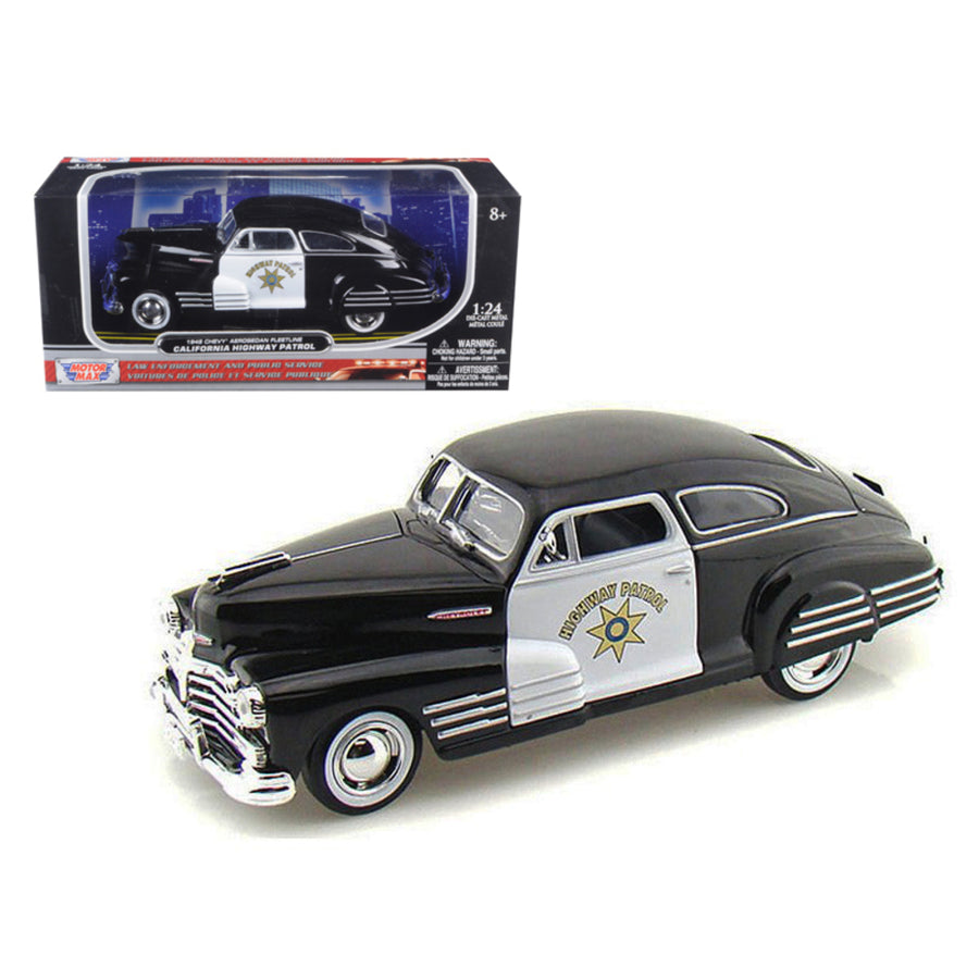 1948 Chevrolet Aerosedan Fleetline Highway Patrol Police 1/24 Diecast Car Model By Motormax 76454