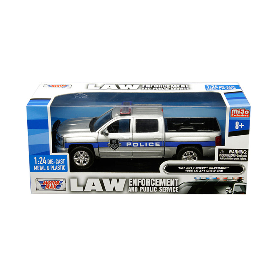2017 Chevrolet Silverado 1500 Lt Z71 Crew Cab Police Silver Law Enforcement And Public Service Series 1/24 Diecast Model Car By Motormax 76966