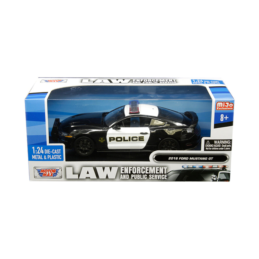 2018 Ford Mustang Gt Police Black And White Law Enforcement And Public Service Series 1/24 Diecast Model Car By Motormax 76968