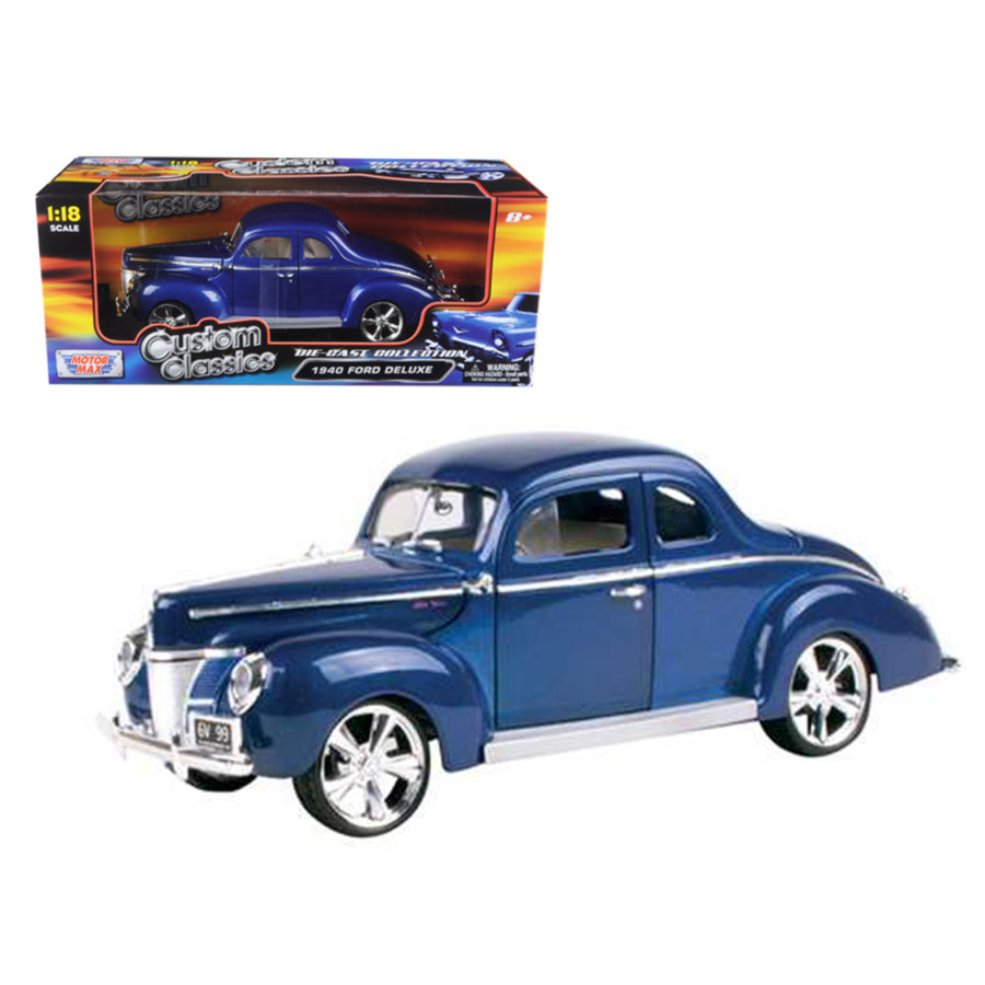1940 Ford Coupe Deluxe Blue With Custom Wheels 1/18 Diecast Car Model By Motormax 79003bl