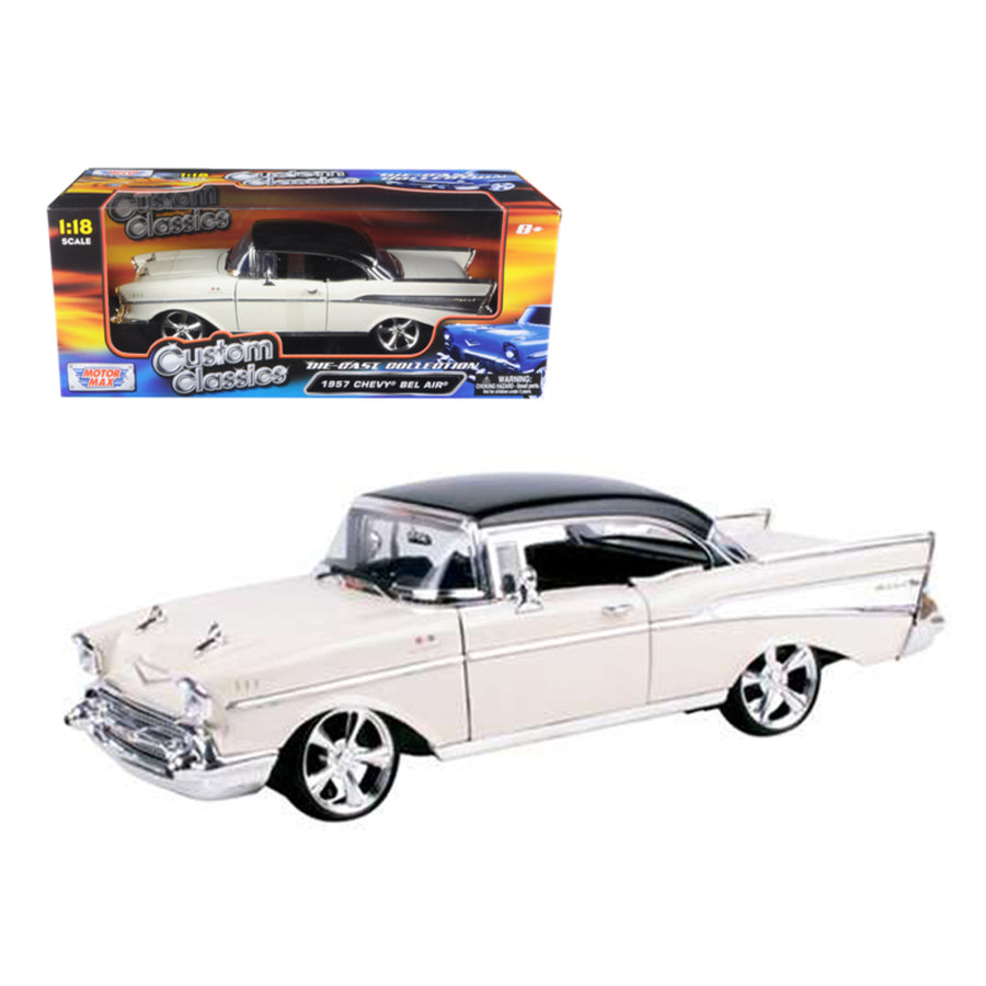 1957 Chevrolet Bel Air Hard Top Cream With Custom Wheels 1/18 Diecast Model Car By Motormax 79006crm