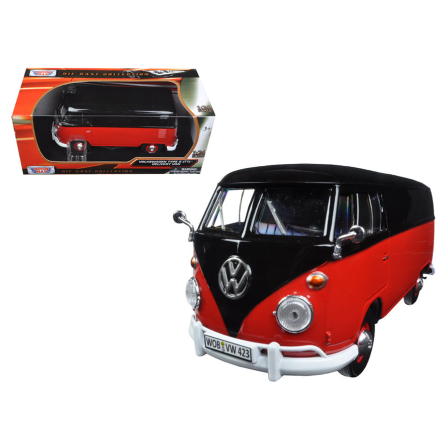 Volkswagen Type 2 (t1) Delivery Van Black And Red 1/24 Diecast Model Car By Motormax 79342bkr