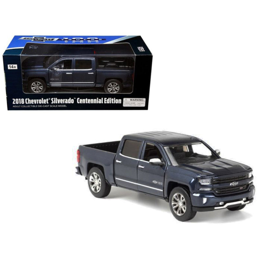 2018 Chevrolet Silverado Ltz Pickup Truck Centennial Edition 100 Years Anniversary Blue 1/27 Diecast Model Car By Motormax 79353bl