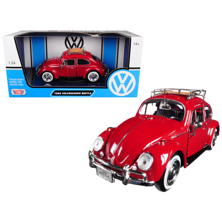 1966 Volkswagen Classic Beetle Red 1/24 Diecast Car Model By Motormax 79558-79559