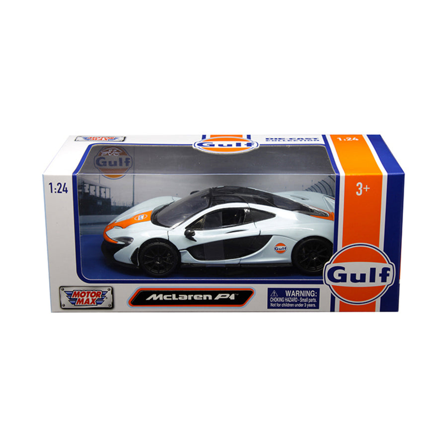 Mclaren P1 With Gulf Livery Light Blue With Orange Stripe 1/24 Diecast Model Car By Motormax 79642