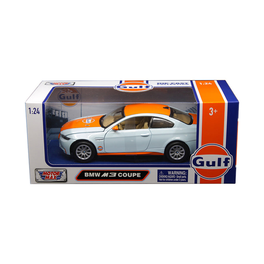Bmw M3 Coupe With Gulf Livery Light Blue With Orange Stripe 1/24 Diecast Model Car By Motormax 79644